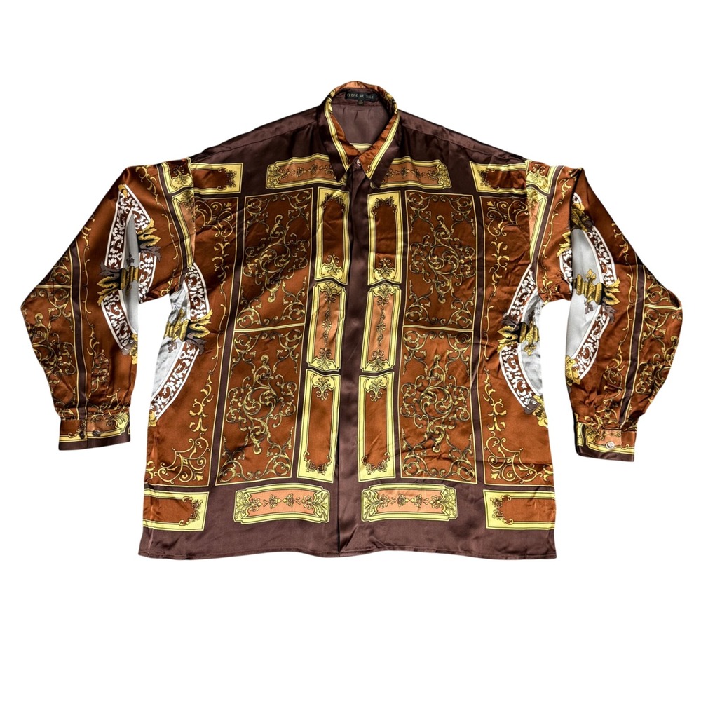 Creme De Silk Baroque Vintage Scarf Print Button Down Mens 2XL